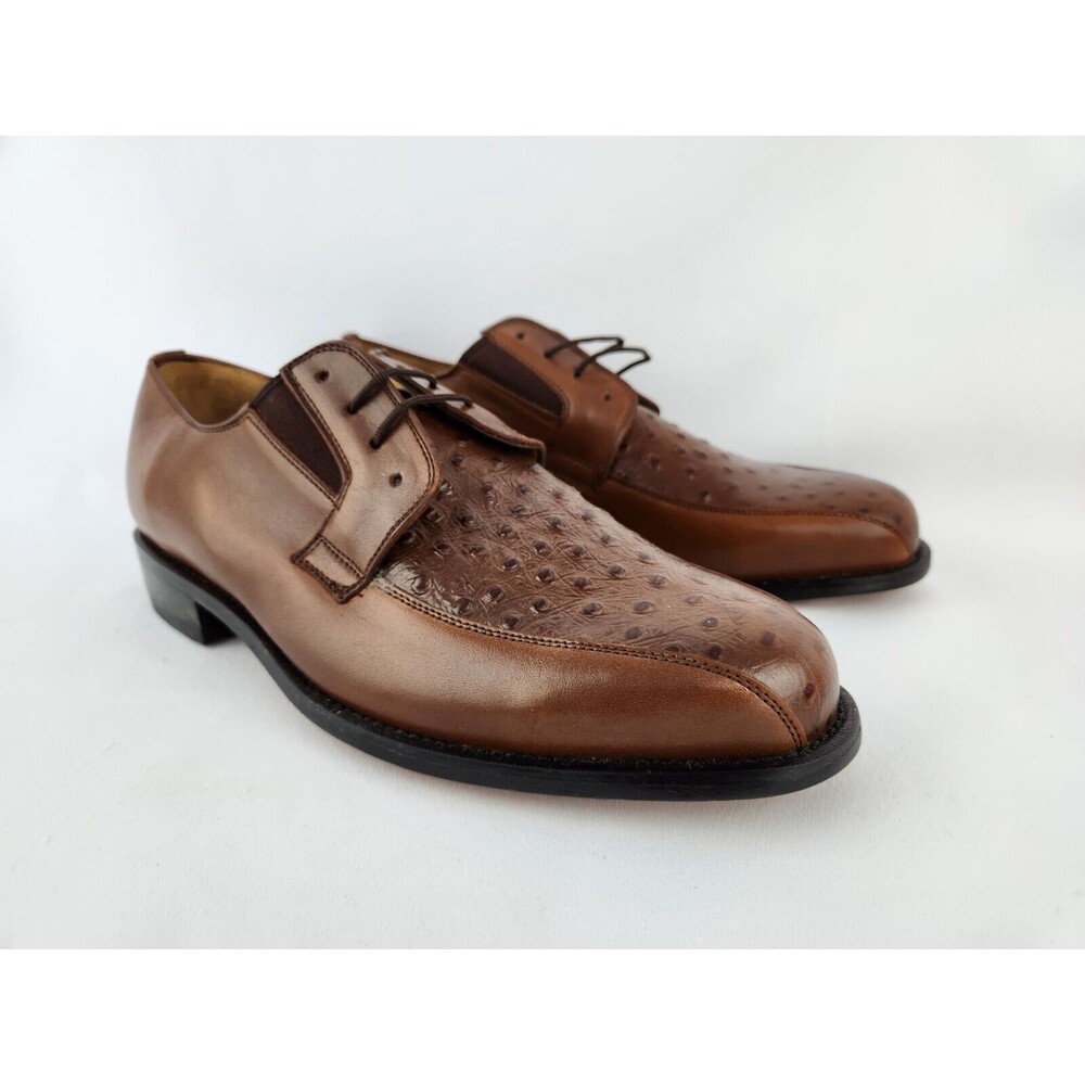 NEW Men's 9.5 Genuine Leather‎ Oxfords w/ Faux Ostrich Pattern Dress Shoes Lace